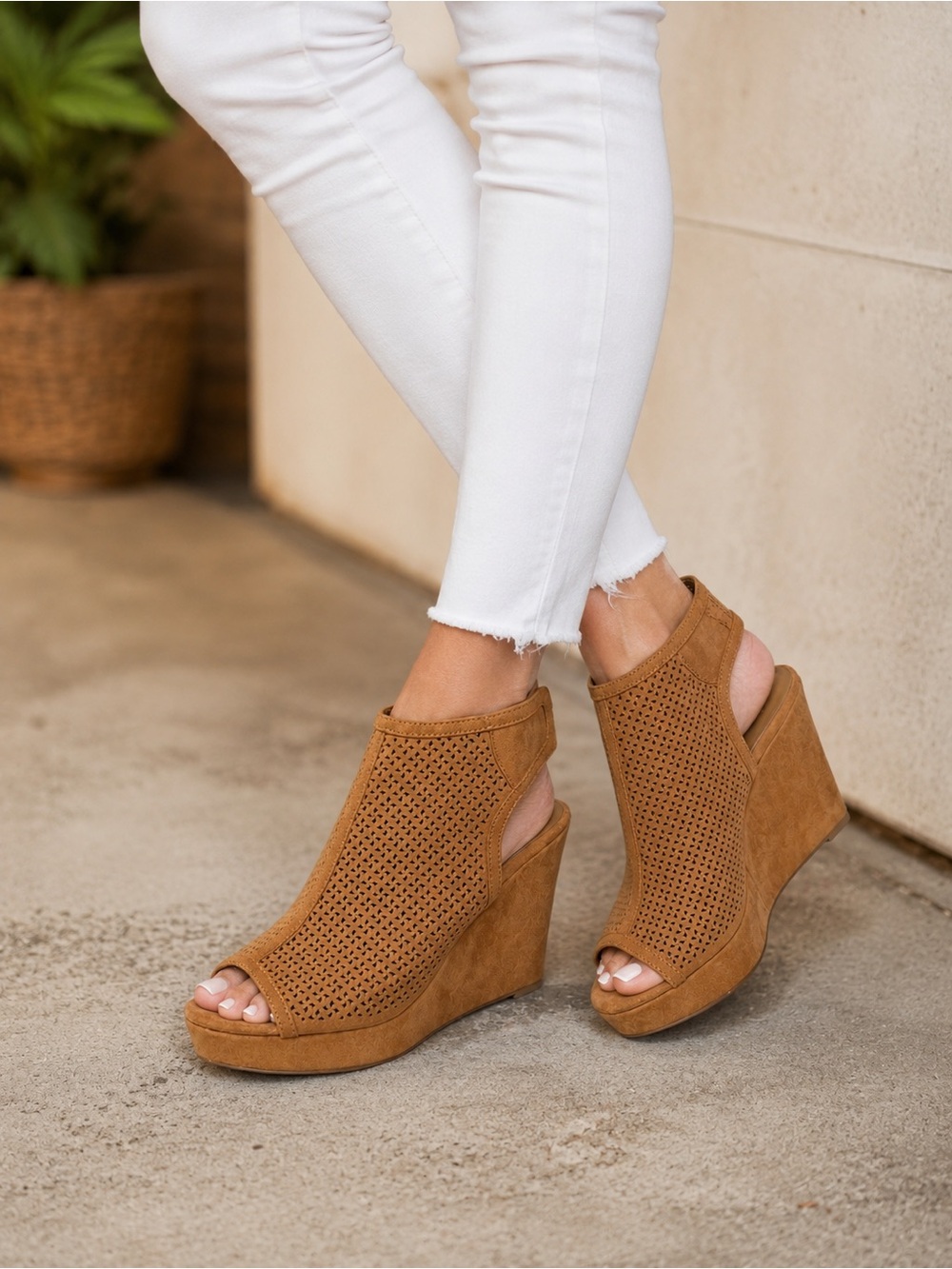 Indigo Perforated Open Toe Wedge Sandal